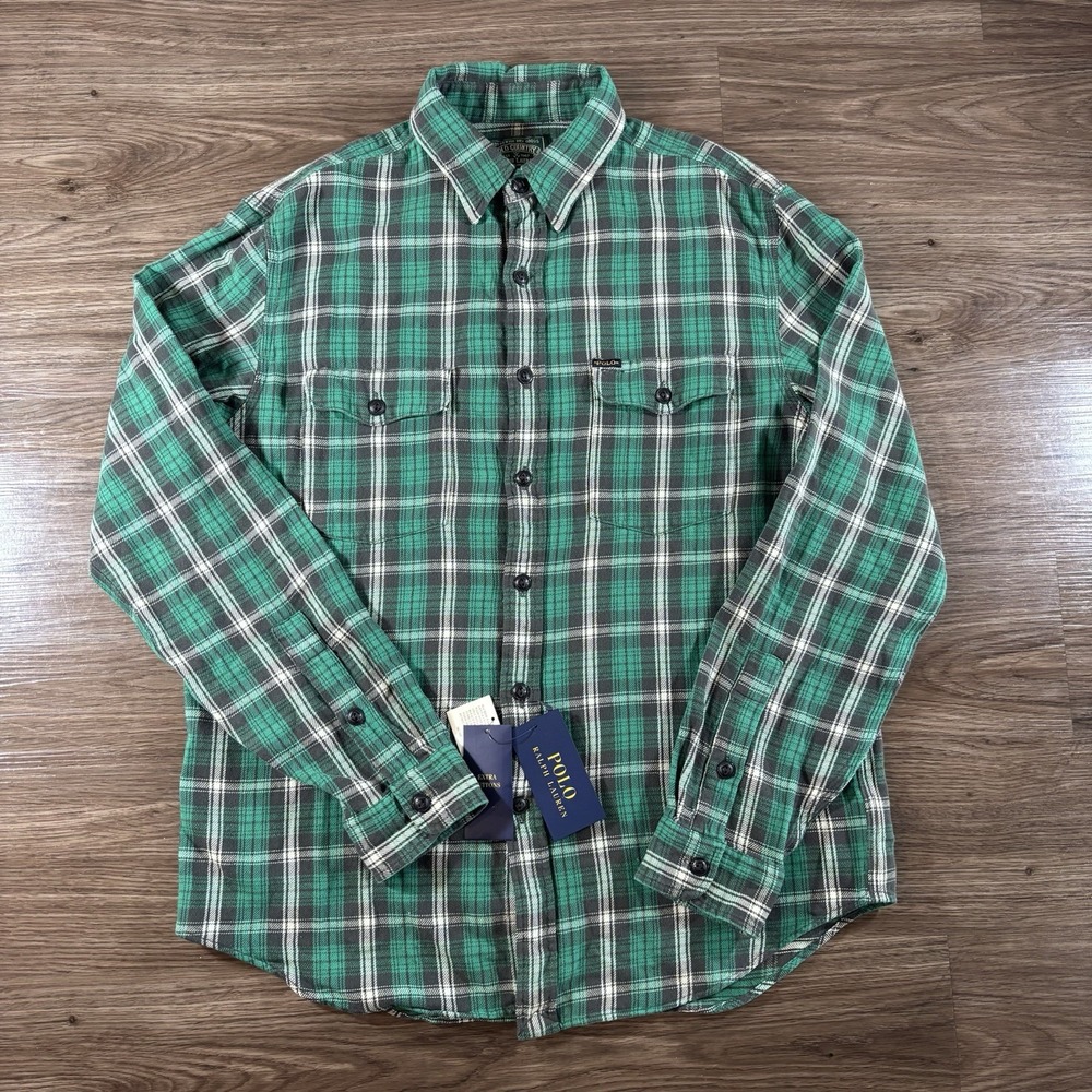 Polo Country Ralph Lauren Adirondack Guide Green Flannel Shirt $148 Medium NWT